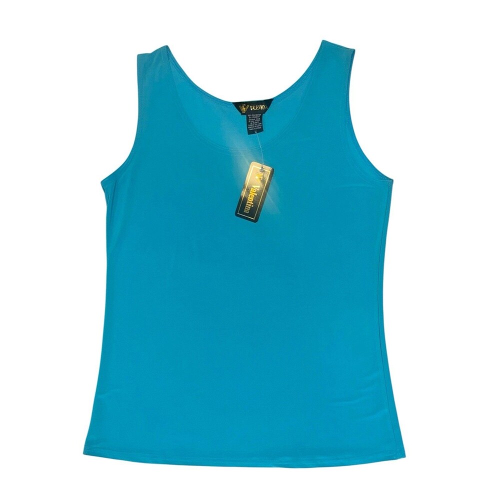 NWT Valentina Teal Blue Scoop Neck Sleeveless Top Stretch Tank Women’s Size L